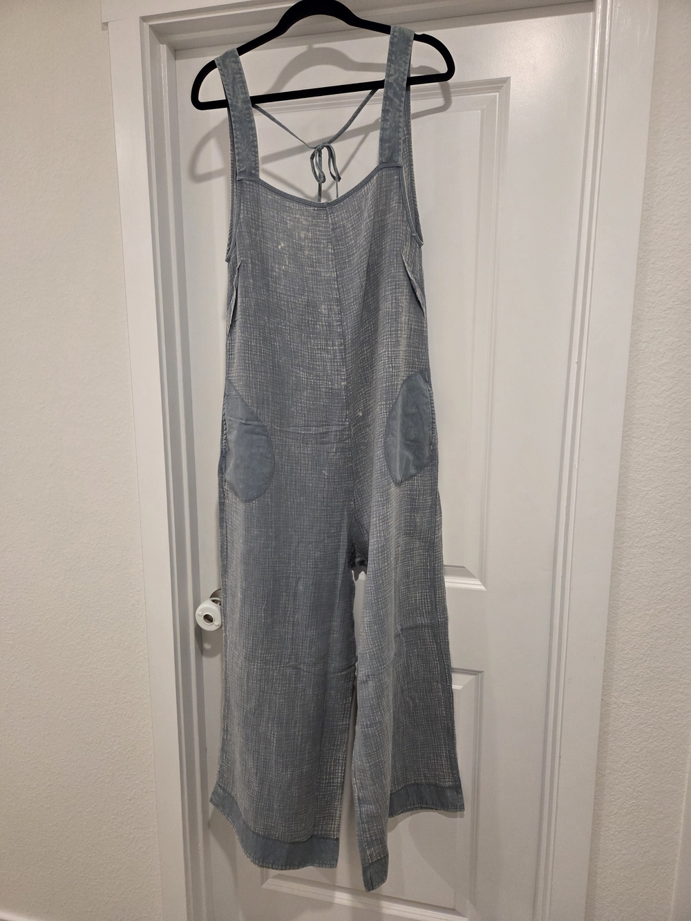 Zenana Blue Grey Women's Gauze Wide-Leg Jumpsuit Overalls NWOT